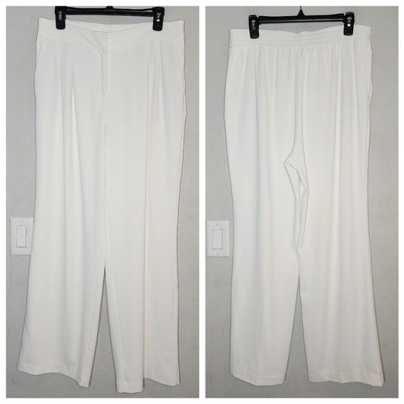 House of Harlow Wideleg Flowy Pleat Off White Dress Pants Elastic Waist Size 10 - Picture 1 of 16
